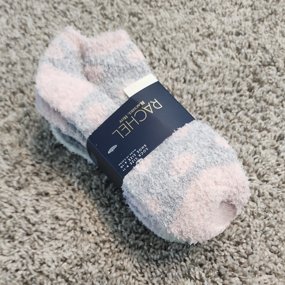 Rachel Fuzzy Pink and Gray Socks
